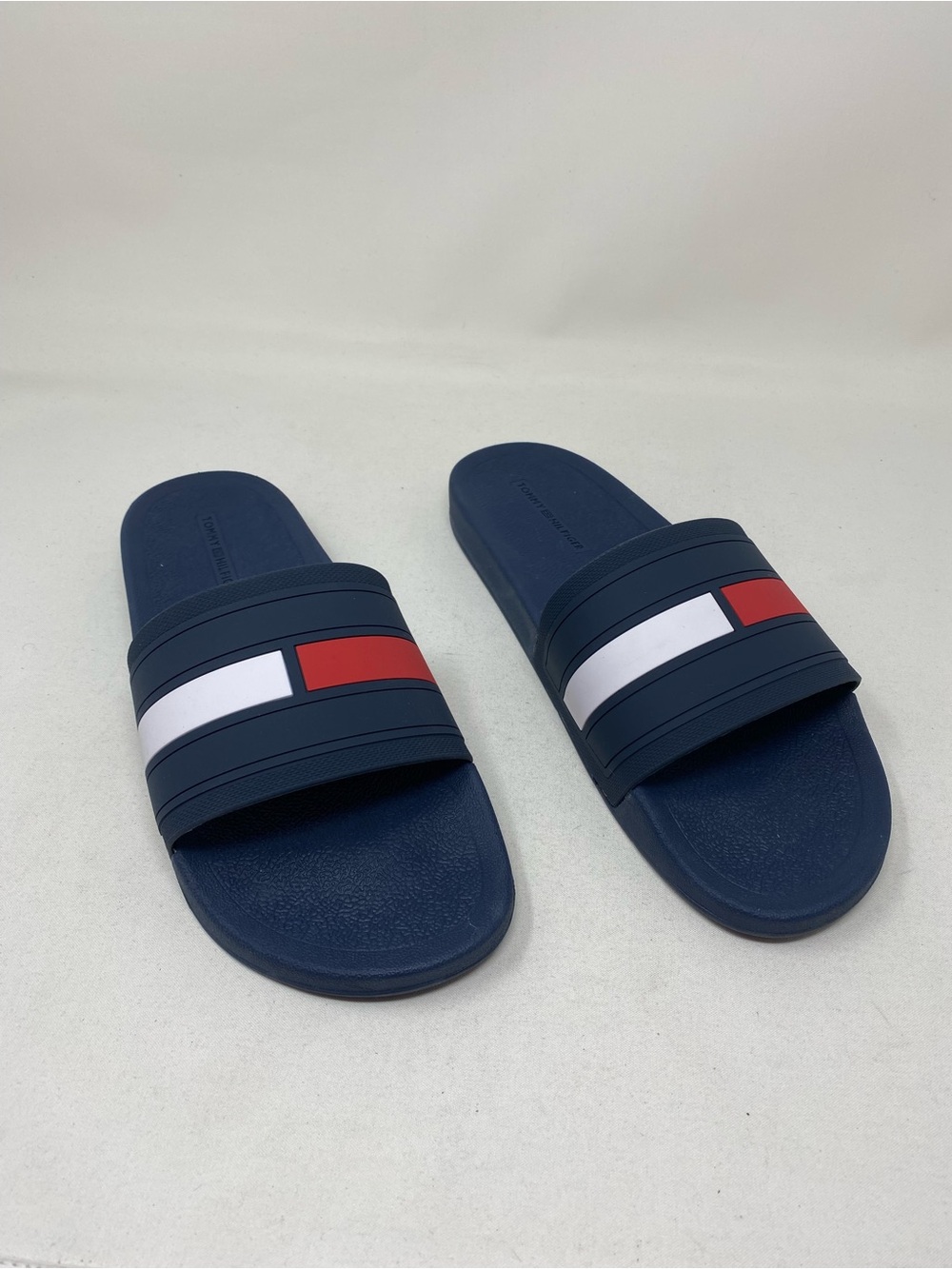 Tommy Hilfiger Elwood Navy Slide Sandals with Red and White Stripe